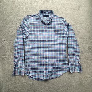 Ralph Lauren Shirt Men‎ L Blue Plaid Slim Fit Flesh Pony Oxford Button Down OCBD
